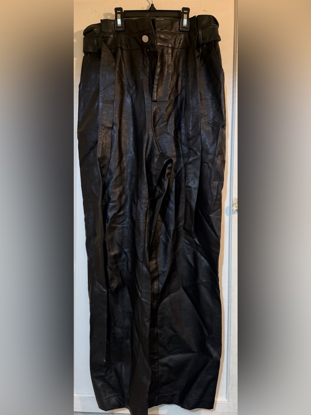Aqua Black Faux Leather Pleated Women’s Pants
